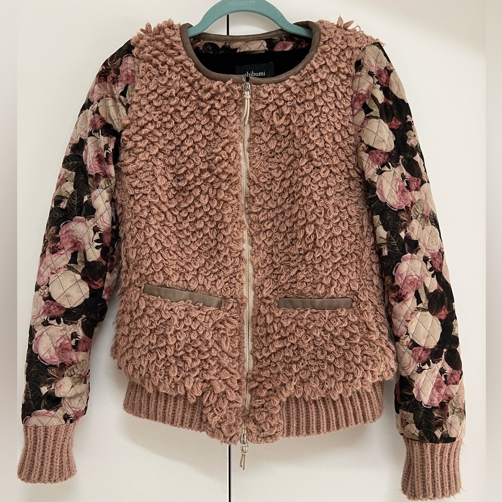 Shibumi Floral Taupe Zipper Jacket